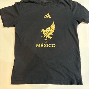 Adidas Kids Black Tee with Gold Mexico Design Youth Medidum |Size 10-12|